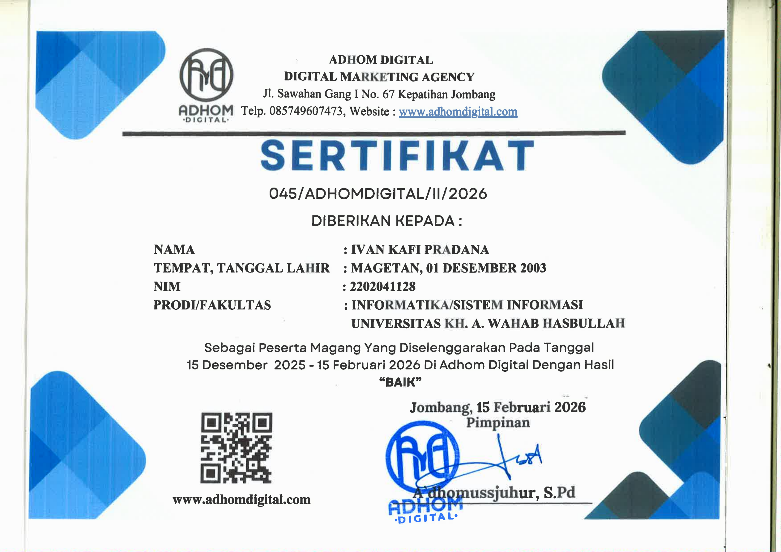 Industrial Internship Certificate (Web & SEO)